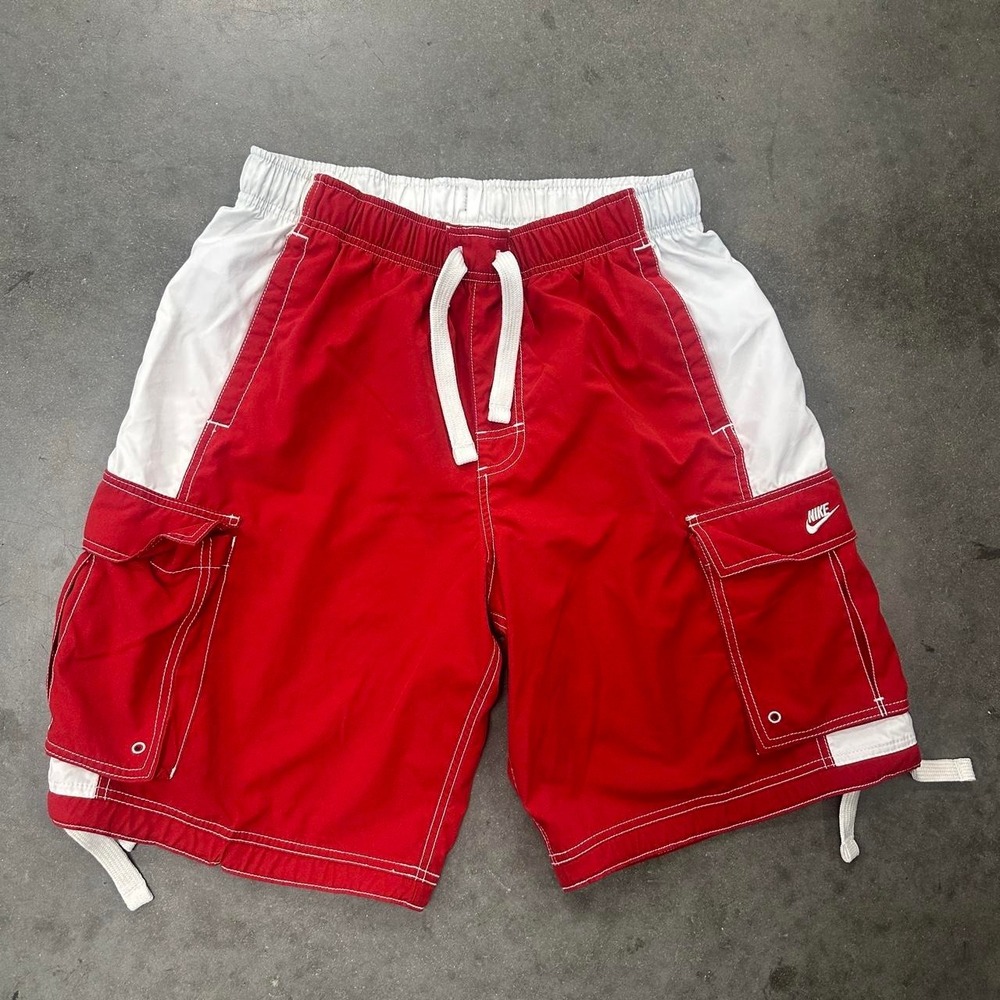 Nike red white baggy cargo mesh lined swim suit Summer Beach Comfort Size XL